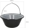 A black enamel cauldron with a silver handle, shown with dimensions indicated. Produktbild-Vorschau