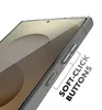 A close-up of a transparent phone case on a white background, highlighting the buttons. Produktbild-Vorschau