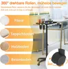 A salon trolley with various floor types illustrated next to it, highlighting its mobility. Voir les images du produit