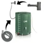 A green foldable water tank with accessories and arrows indicating connections. Produktbild-Vorschau