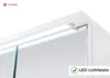 A close-up view of the top edge of a white cabinet with integrated LED lighting. Produktbild-Vorschau