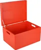An open red wooden storage box with a lid. Produktbild-Vorschau
