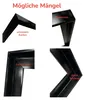 A collage of four close-up images showing different potential defects on black frames. Produktbild-Vorschau