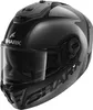A black and gray Shark brand motorcycle helmet with a carbon fiber pattern. Voir les images du produit