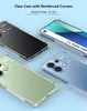 A product image showcasing clear phone cases with reinforced corners for a Xiaomi Redmi Note 13 4G, displayed in various colors. Produktbild-Vorschau