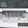 Close-up of an ice maker with ice cubes and technical specifications. Podgląd zdjęcia produktu