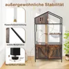 A cat tree furniture piece is shown in a room setting with decorative elements and text highlighting its features. Podgląd zdjęcia produktu