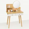 Aga Coiffeuse en bois avec miroir rond, 2 tiroirs blancs et Voir les images du produit 3