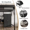 A collage of images showcasing features of a loft bed with a wardrobe and desk. Produktbild-Vorschau
