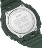 Close-up view of the back of a green Casio G-Shock watch, showing the case back with branding and specifications. Produktbild-Vorschau