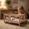 Drevená postieľka pre bábiky, kolíska s posteľnou bielizňou Náhľad obrázku produktu 6