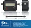 A product image showing a satellite finder with dimensions and feature list. Voir les images du produit
