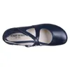 A top-down view of a single navy blue ballerina shoe. Voir les images du produit