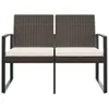 A two-seater outdoor bench with brown rattan and white cushions, shown from the front against a white background. Anteprima dell’immagine prodotto