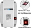 A white electric water dispenser pump with informational text and close-up views of its illuminated switch. Anteprima dell’immagine prodotto