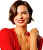 A woman wearing a red top is smiling and looking at the camera. Podgląd zdjęcia produktu