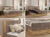 A collage of four images showcasing a boxspring bed with storage. Produktbild-Vorschau