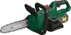 A green and black electric chainsaw is shown against a white background. Produktbild-Vorschau