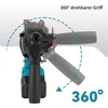 A cordless hammer drill with a rotating handle is shown, illustrating its 360-degree rotation capability. Produktbild-Vorschau