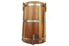 A wooden barrel with metal bands and a spigot, presented against a white background. Produktbild-Vorschau