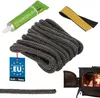 A collection of items for sealing a wood-burning stove, including sealing rope, adhesive, and a label indicating origin. Podgląd zdjęcia produktu
