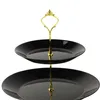 Tortenständer 2-stöckig Glas Schwarz mit Gold – Produktbild-Vorschau 3
