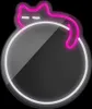 A neon sign shaped like a sleeping cat is draped over a reflective sphere against a black background. Produktbild-Vorschau