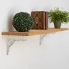 A wooden shelf mounted on a white wall, decorated with a green spherical plant, two books, and a potted green plant. Náhľad obrázku produktu