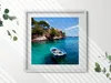Boot auf türkisfarbenem Meer– Wandbild mit Rahmen – Produktbild-Vorschau 2