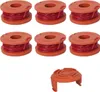 A set of six spools of red trimmer line and one trimmer head, all orange, are arranged on a white background. Náhled obrázku produktu