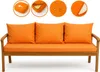 An orange cushion set for a sofa on a white background, with close-up insets showing features. Anteprima dell’immagine prodotto
