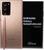 A Samsung Galaxy Note 20 Ultra 5G phone in bronze, shown from the back and side, with the screen displaying marketing text. Produktbild-Vorschau