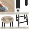 A collage of four images showcasing features of bar stools, including cleaning, adjustable feet, dimensions, and frame construction. Náhled obrázku produktu