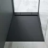 A modern, minimalist bathroom shower tray with a dark gray finish. Produktbild-Vorschau