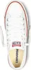 A top-down view of a white Converse All Star sneaker with red trim. Voir les images du produit