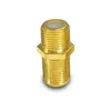 A close-up studio shot of a gold-colored F-connector adapter against a white background. Produktbild-Vorschau