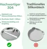 Comparison of a high-quality 304 stainless steel plate with a traditional silicone plate, highlighting the advantages of the stainless steel option. Produktbild-Vorschau
