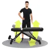 A man stands behind a black adjustable weight bench with yellow arrows indicating upward movement. Náhľad obrázku produktu