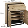 A diagram showing the dimensions of a wooden cabinet with black metal legs. Produktbild-Vorschau