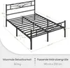 A black metal bed frame with dimensions indicated by measurement lines and text. Produktbild-Vorschau