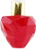 A red, faceted perfume bottle with a gold and clear cap. Náhled obrázku produktu