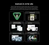 Marketing image showcasing Android 15 features with icons and text. Produktbild-Vorschau