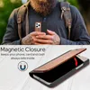 A person holding a phone case with a wooden exterior and a magnetic closure. Podgląd zdjęcia produktu