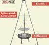 A stainless steel tripod grill with a hanging grill grate and a charcoal basin. Produktbild-Vorschau