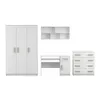 A set of white furniture pieces including a wardrobe, desk, and chest of drawers, arranged against a white background. Voir les images du produit