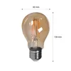 A single amber glass light bulb with a silver screw base is shown against a white background. Dimensions are indicated with dashed lines and text. Náhled obrázku produktu