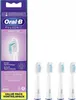 A box of Oral-B Pulsonic Sensitive toothbrush heads is shown next to four individual toothbrush heads. Podgląd zdjęcia produktu