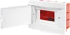 A white electrical distribution box with its door open, revealing a red interior. Produktbild-Vorschau