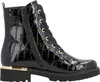 A black patent leather boot with a crocodile texture and gold accents. Produktbild-Vorschau