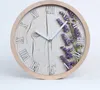 Holzuhr 20fi cm wanduhr - weiße Spitzen - Lavendel auf Holz Produktbild-Vorschau 1